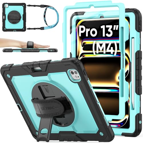 SEYMAC stock Case for iPad Air 11-inch M4-M2 2026-2024 Gen 8-6 Shockproof Heavy Duty Case with Screen Protector Pencil Holder Rotating Stand Hand Strap Shoulder Strap Black product thumbnail 15