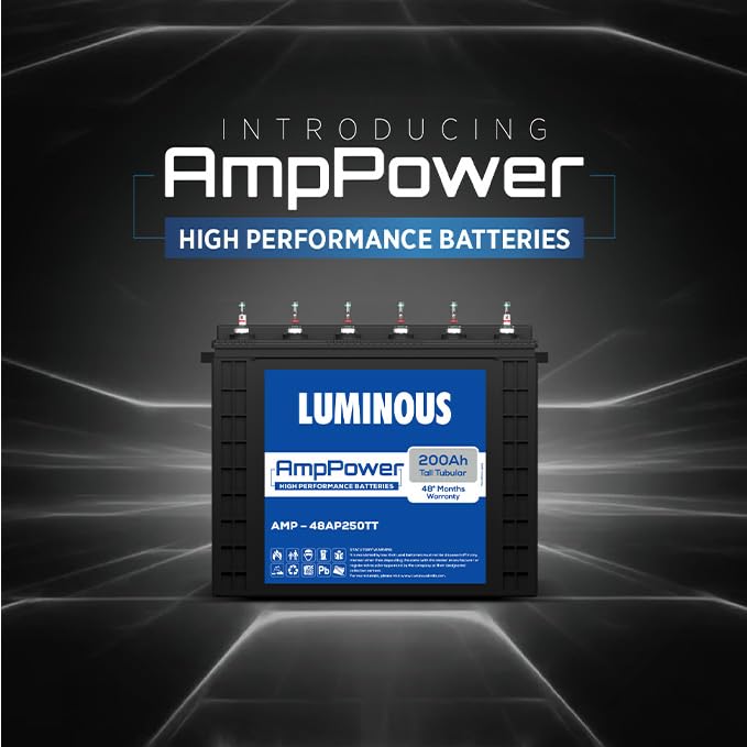 Image of Luminous AmpPower 48AP250TT Tall Tubular Inverter Battery - 200Ah Capacity | Durable and Reliable Inverter Battery | Minimum Maintenance | Easy Installation | 48 Months Warranty