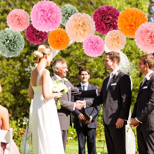 Image of BestoFun 16 PCS Red Green Party Decorations Tissue Paper Flowers Pom Poms Decorations for Girl Groovy Birthday Baby Shower Wedding Bachelorette Room Wall Hanging Decor