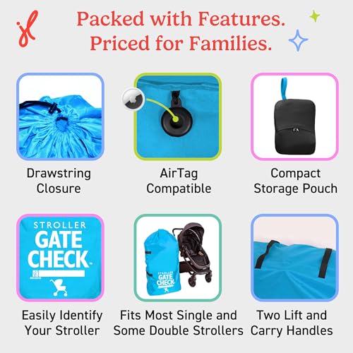 Image of J.L. Childress Gate Check Bag for Single & Some Double Strollers - Travel Bag for Airplane, Fits Most Standard Baby Strollers, Airport Accessories Gate Check, Flying Essentials - Neon Blue