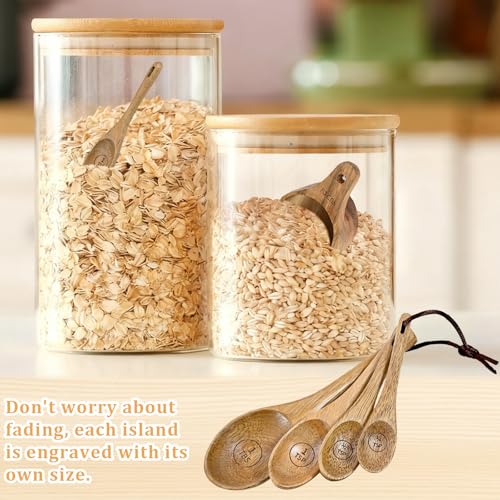 Wooden Measuring Cups and Spoons Set - Eco-Friendly Solid Acacia Wood, Laser Engraved Measurements for Precision, Perfect for Baking & Cooking, Ideal Gift for Bakers, Chefs & Home Cooks (Brown)