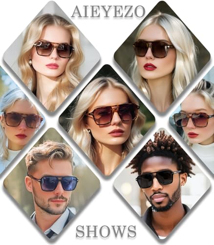 AIEYEZO Square Aviator Sunglasses for Women Men Fashion Retro Square Sun Glasses Classic Aviator Shades2