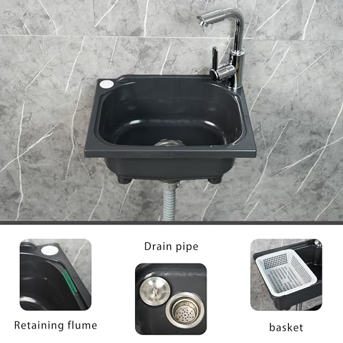 Miniatura 4 de Fregadero De Cocina De Un Solo Cuenco, Fregadero De Cocina Montado En La Pared De 15.1 X 11.2 Pulgadas Con Agujero Para Grifo De 1.25 Pulgadas, Fregaderos De Plástico Para El Hogar, Restaurante