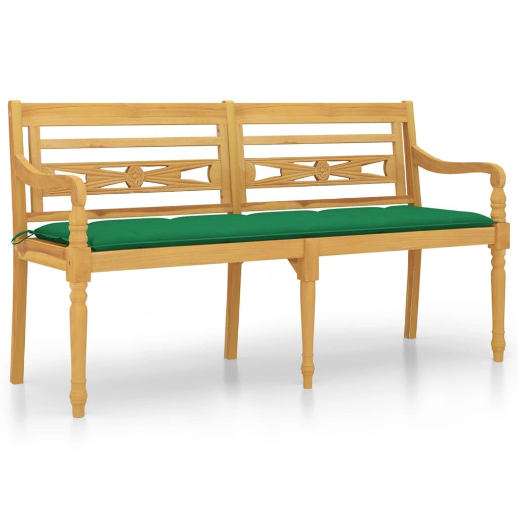 Batavia - Banco de madera con cojín (150 cm, madera de teca maciza)