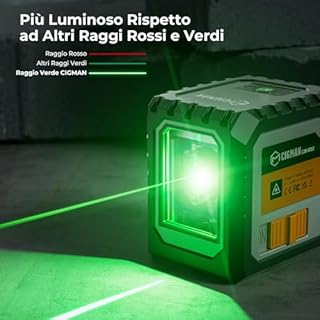 Livella Laser, CIGMAN G02 Cross Livello Laser Autolivellante a Raggio Verde Laser Orizzontale e Verticale a Linee Incrociate per la cantieri, interni, DIY.(Batteria Inclusa)