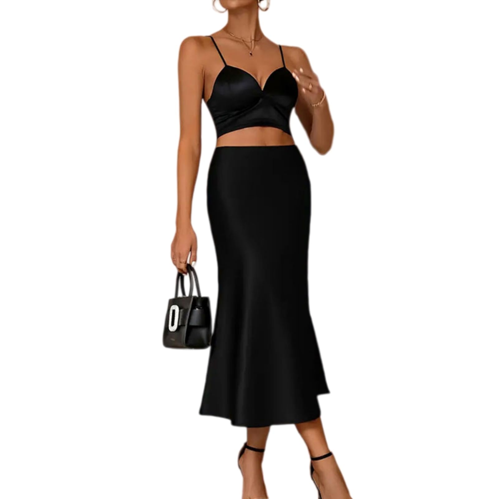 Minifalda Falda Elegante De Las Mujeres Satén Midi Plisado Fluyente A-línea Cintura Alta Elástica Oficina Casual Chic Vestido Moda-ekf068-2-l