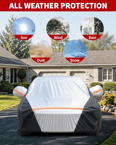 Image of Car Cover Waterproof All Weather,6 Layers Car Covers for Automobiles, Full Exterior Cover with Zipper, Outdoor Car Cover Sun UV Rain Snow Wind Protection, Fit for 185 inch(185 * 70 * 59 inch) Sedan