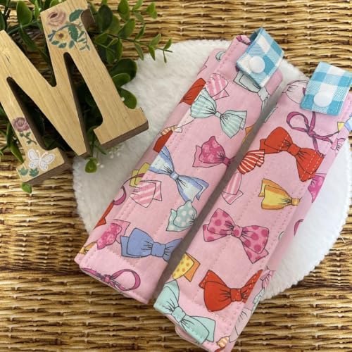 ランドセル肩カバー リボン青チェック 白丸 <0513zランドセル肩カバー