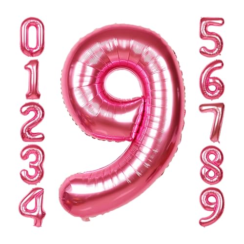 Image of 40 Inch Giant Hot Pink Number Balloon, Mylar Foil Helium Hot Pink Balloons for Birthday Party, Number 9 Balloon for Birthday Decorations, Hot Pink 9 Birthday Balloon