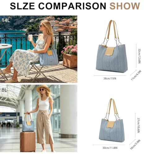 Image of BESMART Denim Tote Bag for Women, Large PU Leather Canvas Shoulder Bags with Circle Chain