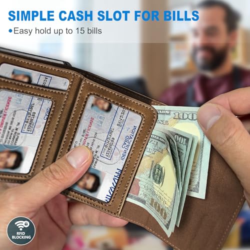 Image of miyozi Wallet for Men,with Cash Pocket 2 ID Window 9-13 Cards,Metal Case Smart Slim Pop Up Credit Card Holder Flip with Magnetic Closure RFID Blocking Trifold wallet with Gift Box