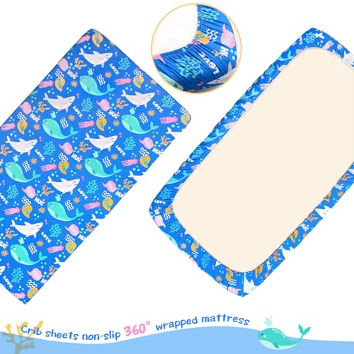 Image of Cloele Ocean Fitted Crib Sheet for Boys Girls,1 Pack,Shark Whale