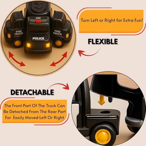 Image of GRAPHENE 5 in 1 Friction Powered Police Truck Toy Car Set for Boy 3-10 Years Transport Vehicle Montessori Carrier Educational Light Music Pullback Monster Truck Mini Helicopter Taxi Playset Gift