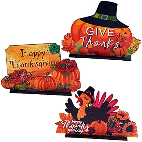 OperSeven 3 Pieces Thanksgiving Wooden Table Decorations Harvest Party Supplies Turkey,Pumpkin,Happy Thanksgiving Table Centerpieces Decorations Cover