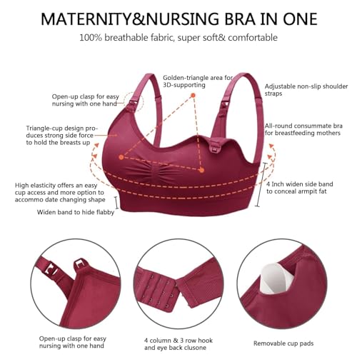 Image of Angelhood Nursing Bra 5 Pack Womens Maternity Breastfeeding Seamless Wireless Sleep Bra with Extenders