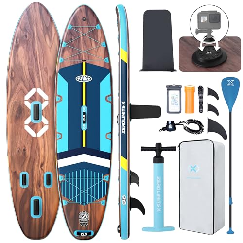 ZLX 11'6' Extra Wide Inflatable Stand Up Paddle Board SUP | Stable Non-Slip Deck Pad, Unique Fin...