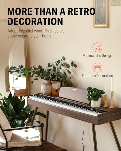 Image of Donner DDP-80 Electric Piano 88 Keys Weighted Piano, Hammer Mechanism II, Home Digital Pianos Full Size Keyboard with Stand, Triple Pedal, USB MIDI and Headphone Jack, Walnut Wood Colour