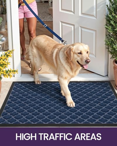DEXI Front Door Mat Outside Entrance, 17x29 Entryway Rubber Back Doormat Heavy Duty, Non Slip Low Profile Welcome Entry Mats for Inside House Floor Exterior Patio, Floral Blue - Thumbnail 7