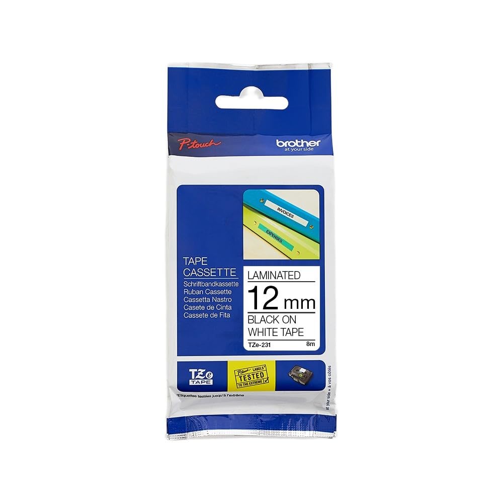 Brother TZE231 Nastro Laminato, 12 mm, Nero/Bianco