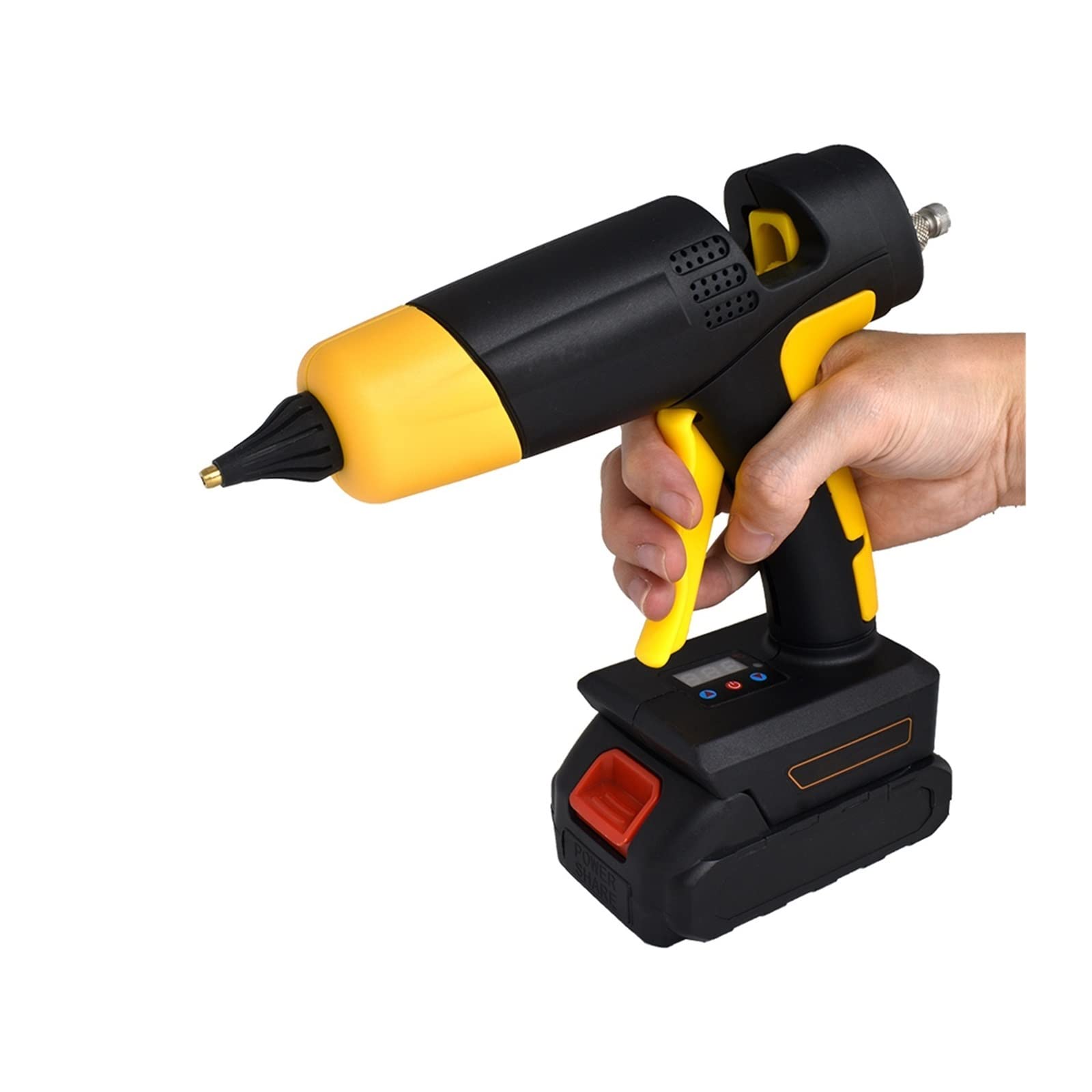 Pistola de Pegamento Caliente inalámbrica con termostato Digital, batería reemplazable, Barras de Pegamento de 11 mm y Boquilla de Cobre Puro (Juego de 7)