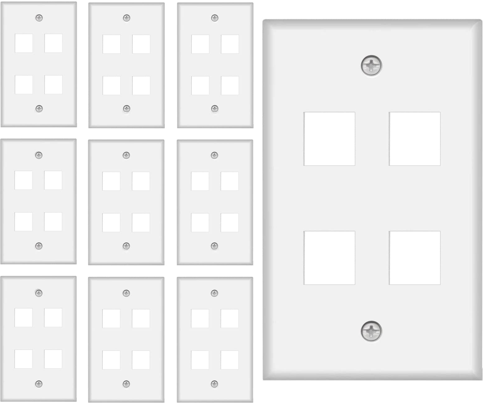 4 Port Keystone Wall Plate 10-Pack Single Gang Face Plate for Rj45 Keystone Jack and Modular Inserts White by Tedgetal
