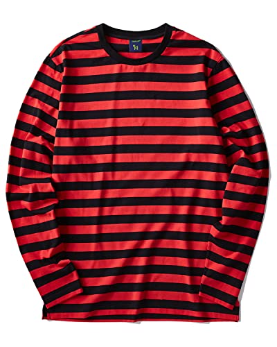 Zengjo Red and Black Striped Shirt(XS,Black&RED Wide) | Amazon.com