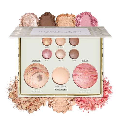 All in One Baked Makeup Face Palette, Includes 6 Eyeshadows, Bronzer, Blush, and Highlighter, Blush...