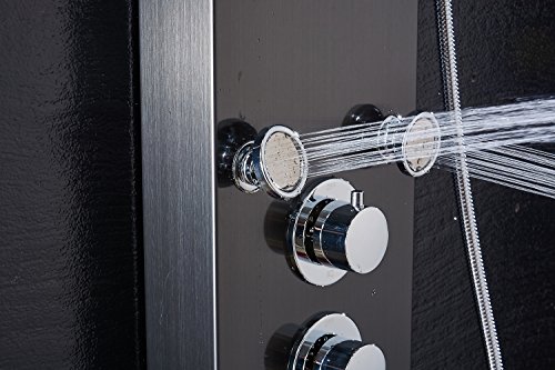 Image of ELLO&ALLO LED Shower Panel Tower System, Hydroelectricity Display Rain Massage with Jets, Brushed Black