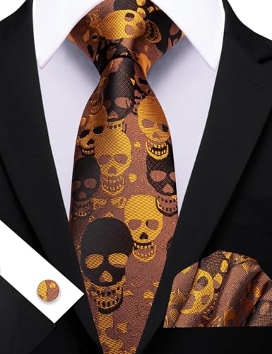 Image of Barry.Wang Man Tie Sets Skull Ties Animal Extra Long Necktie Silk Woven Handkerchief Cufflinks Festival Party Gift