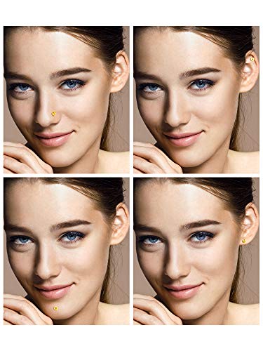 Sumind Nose Studs 16g Tragus Piercing Jewelry Gold Flat Back Earrings Diamond Crystal Lip Rings Stainless Steel Labret Bars Body Piercing Jewelry for Women Men, 6 Designs2