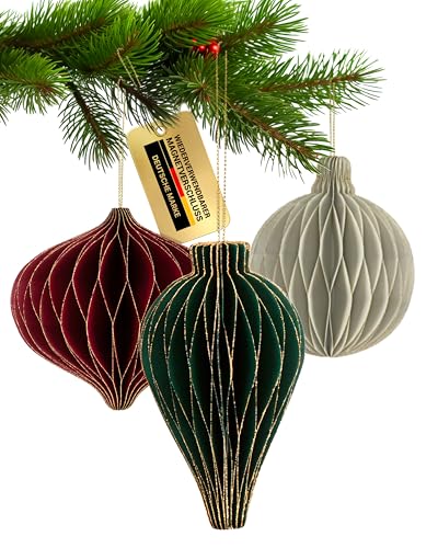 MJhomely® Mini Papier Weihnachtsbaumschmuck [6 Stück] – Waben...
