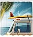 Ambesonne Surfboard Shower Curtain, Vintage Van in The Beach with a Surfboard on The Roof Journey Spring Sky Season, Cloth Fabric Bathroom Decor Set with Hooks, 69