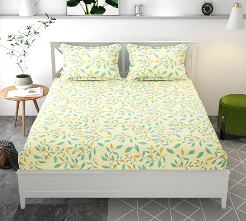 Image of HOMEKART 100% Cotton Feel Double Bed Bedsheet Set | 180tc to 220tc Soft & Breathable with 2 Pillow Covers | Wrinkle Free | for Bedroom & Gifting (Color -Grey & Yellow, 90 x 90 Inches)