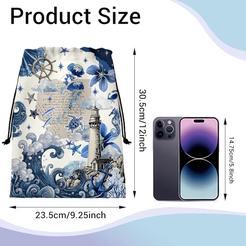 Image of Gymnastics Grip Bag Blue Coastal Lighthouse Waterproof Gymnastics String Bag for Gym