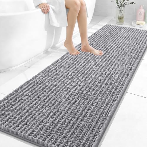 Image of OLANLY Long Bathroom Rugs Runner 70x24, Thick Soft and Absorbent Chenille Bath Mat, Non-Slip, Machine Washable Quick Dry Bath Rugs for Tub Shower Floor, Home Decor Accessories, Grey