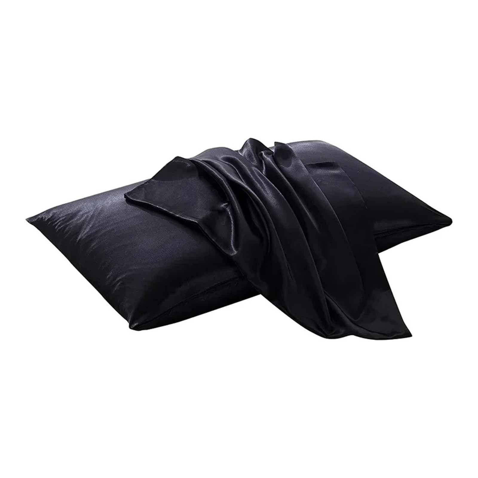 Silky Pillow Covers, 2 pcs Satin Envelope Closure Pillowcases Multicolor Multiple Sizes(Black,51x66cm)