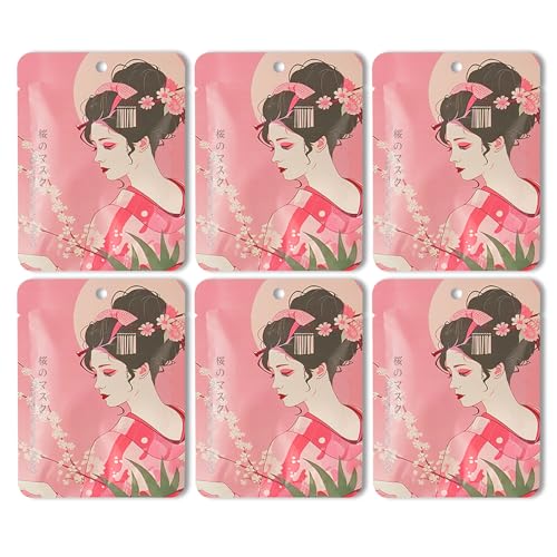 Shefave Tuchmaske Japanese Skincare 6PCS Sakura Gesichtsmaske Gesicht Masken Beauty Set, Tuchmasken mit Korean Skincare Granatapfelextrakt, Reparatur Maske, Gleichmäßiger Hautton, Antioxidans