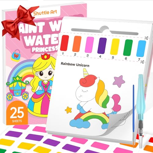 Shuttle Art Pintura con Libros de Agua, 25 Páginas Papel de Acuarela con Tema de Princesas con 2 Pinceles, Acuarelas Magicas Pinturas