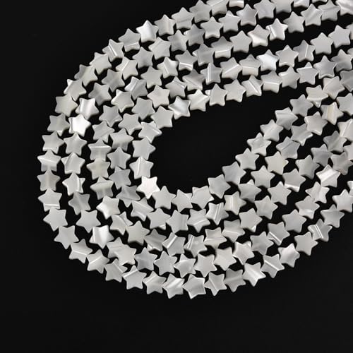 Image of HAAMIIQII Natural White Mother of Pearl Shell Beads 8mm Star Shape Semi Precious Stone Loose Gemstone Beads for Jewelry Making Strand 15 Inch (50-53pcs)