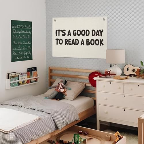 Wheatwin Classroom Decor, Reading Nook Decor, It's A Good Day To Read A Book Banner 20x30 Inch - Book Club Decorations, Kids Bedroom Wall Art, Bookworm Gift Idea, Cozy Reading Corner Playroom Wall Hanging by Wheatwin - Used condition - Image 4