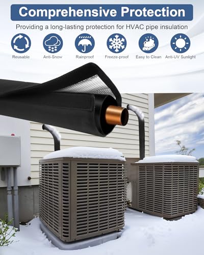 Outdoor HVAC Copper Pipe Insulation Cover, 72x10.2 Inch Flexible 600D Oxford AC Pipe Insulation Cover for Outside Wrap Weatherproof Sleeve Central Air Conditioning Mini Split Winter Protection, Black - image 2