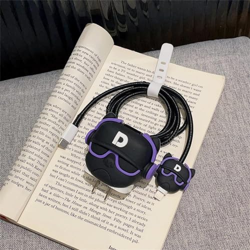 Image of Cartoon 3D Design Protective Case Compatible with Apple 18W - 20W USB-C Power Adapter Charger, Protective Cover for iPhone 18W & 20W Power Adapter Charger with Wire Saver. (Hip Hop Dog Purpel)