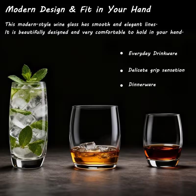 Image of PrimeWorld Juice Glass Set of 6 - 250 ml Premium Clear Drinking Glasses | Water, Juice, Milk, Cocktails, Mocktails Glass Set | Durable, Crystal-Clear, Dishwasher-Safe Daily Use Tumblers