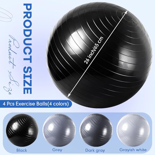 Image of Leyndo 4 Pcs 26 Inch Yoga Exercise Ball Pilates Pregnancy Birthing Fitness Ball with Quick Pump Anti Burst for Improved Posture, Balance, Yoga, Pilates, Training