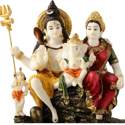 Image of ARMONIA Premium 9 Inch Shiva Parvati Ganesh Idol Shiv Parivar Murti Statue Sculpture|Polystone Mahadev with Golden Detailing|Ideal for Pooja,Mandir,Wedding & Housewarming Gift(Including Cloth)