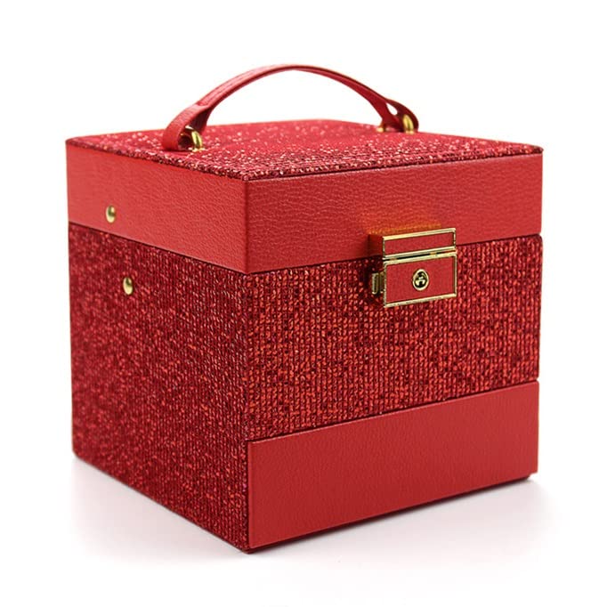 Caja de Almacenamiento de Joyas de Cuero, Organizador de Collares, Anillos y Pendientes con Cerradura, Elegante tocador para Accesorios y Regalos