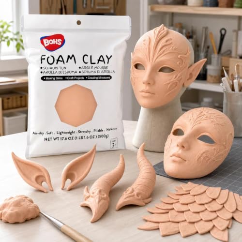 Image of BOHS Foam Clay, Peach Air Dry Modeling Clay, 1.1 lb | Soft, lightweight; crack-free finish; EVA and polystyrene foam details; cosplay props, figurines, fake bakes and slime making