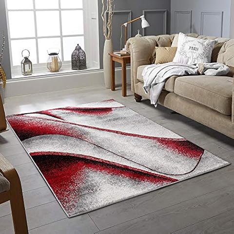 Rugs City Indoor Extra Large Small Living Room Area Rug Modern Red Brown Grey Black Geometric Carpet Rugs Bedroom Soft Thick Pile Floor Mat Hallways Runners Non Shedding (120 X 170 CM, RED) Cover