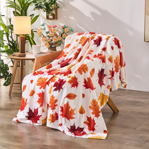 Jameswish Fall Leaf Throw Autumn Blanket Fall Birthday Gift for Women Mom Girls Thanksgiving Halloween Fall Leaves Throw for Couch Sofa Bed Chair 50x60