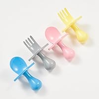 Vista 14 de Elli&Nooli Silicone Baby Utensils Set - 2 Count, Yellow - Star-Shaped Choke Guards for Constructive Eating - Spoon & Fork for Self Feeding
